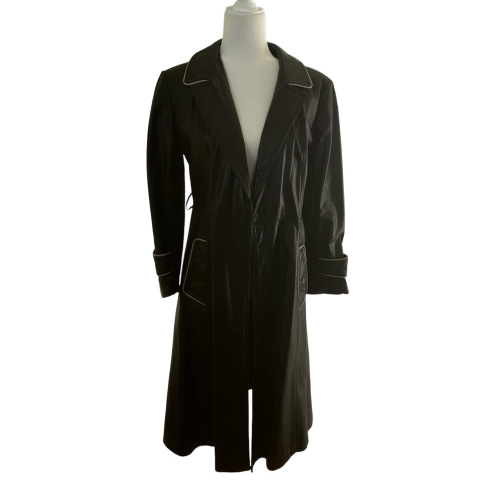 JC Penney Vintage Midi LeatherJacket women’s size small black grunge trench